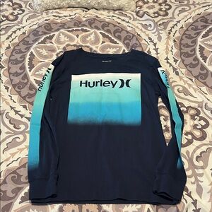 Hurley Navy and Teal Long Sleeve Shirt boys medium 10-12